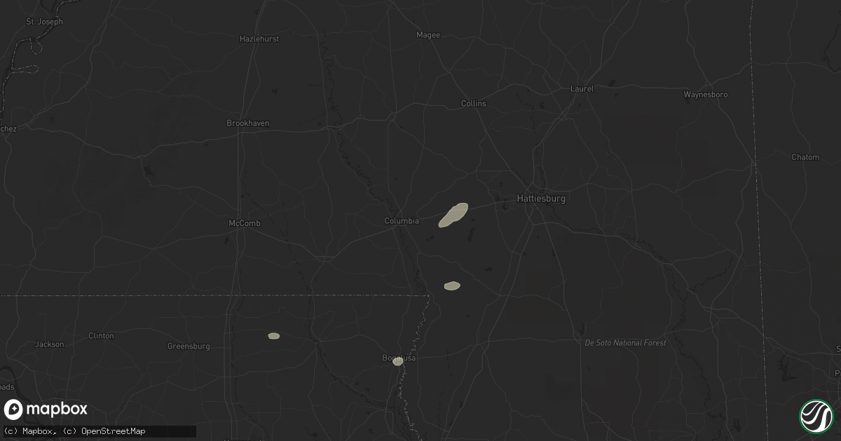Hail map in Columbia, MS on April 25, 2025