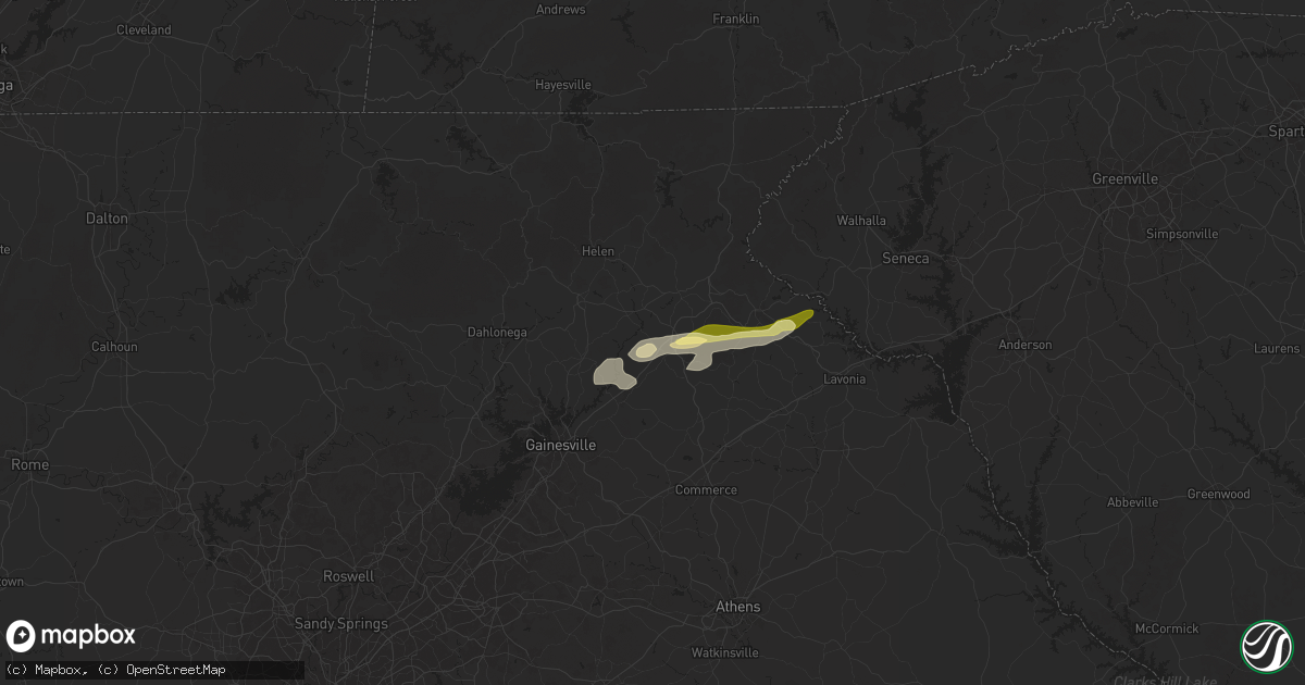 Hail map in Cornelia, GA on April 25, 2025