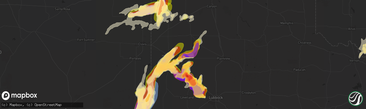 Hail map in Earth, TX on April 25, 2025