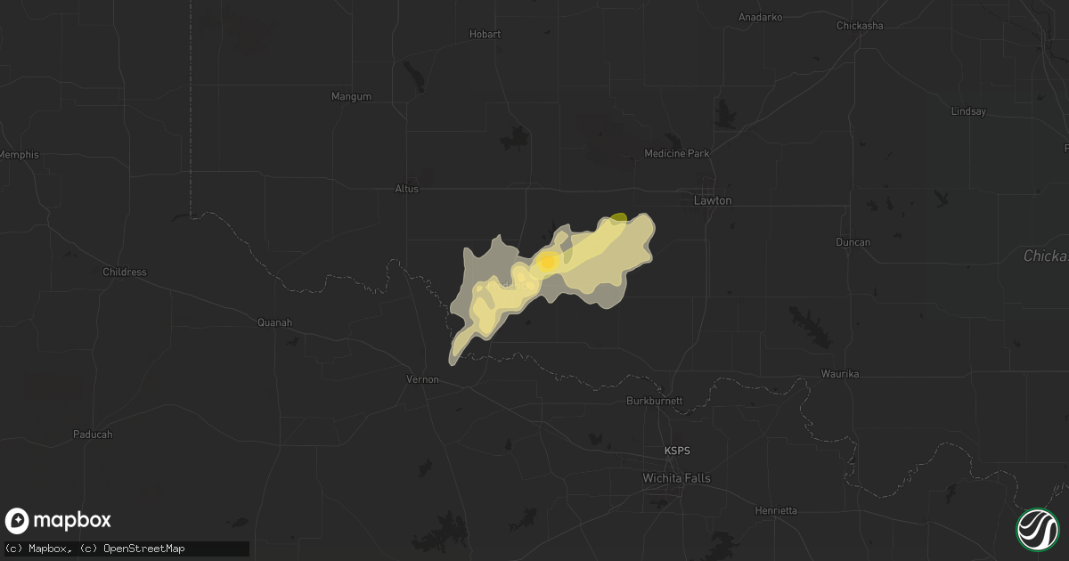 Hail map in Frederick, OK on April 25, 2025