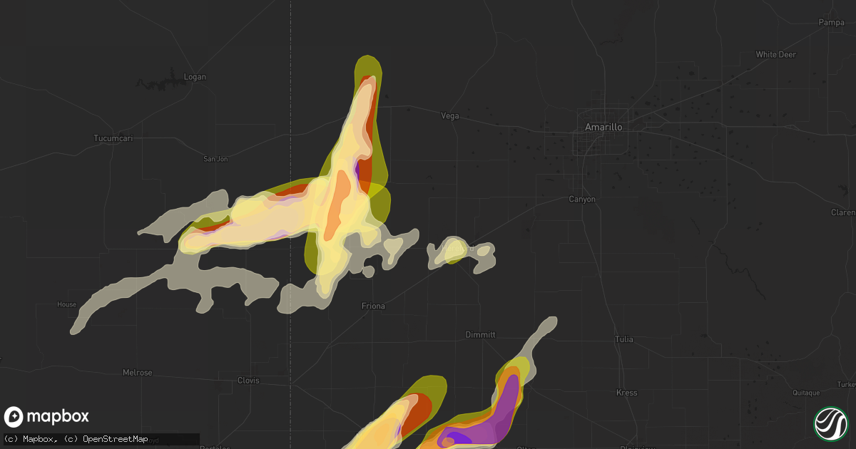 Hail map in Hereford, TX on April 25, 2025
