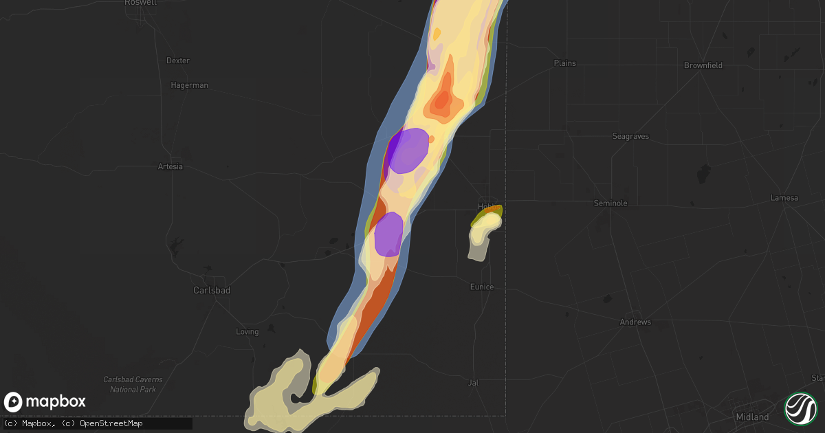Hail map in Hobbs, NM on April 25, 2025