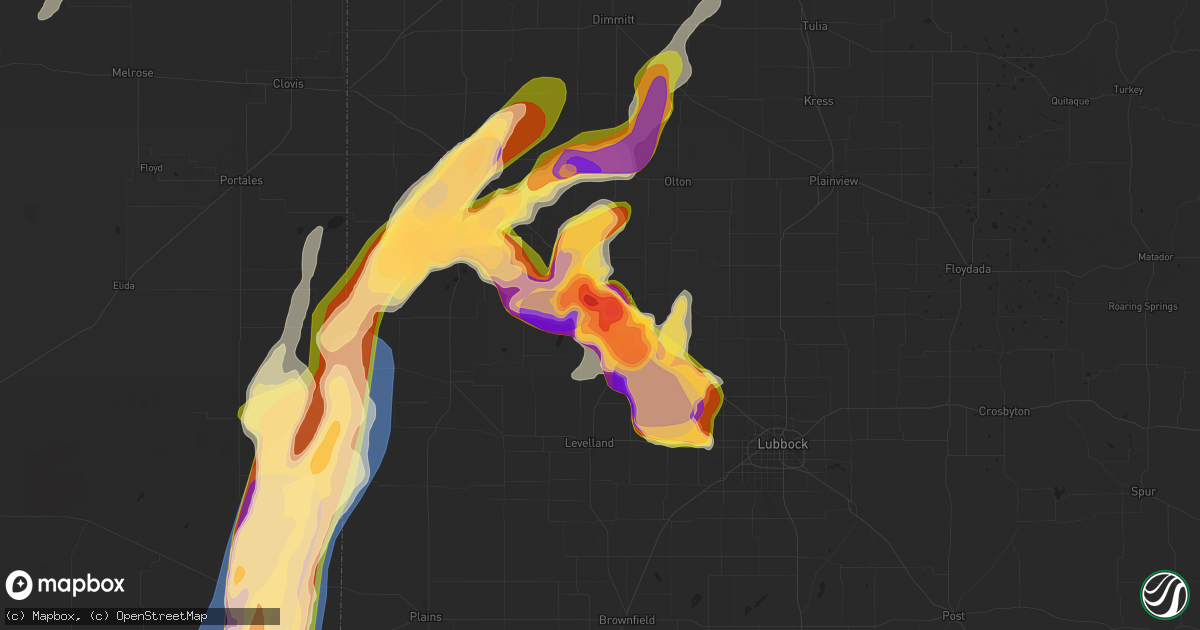 Hail map in Littlefield, TX on April 25, 2025