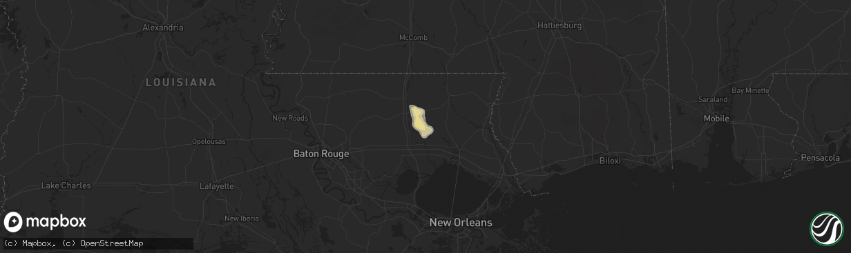 Hail map in Loranger, LA on April 25, 2025