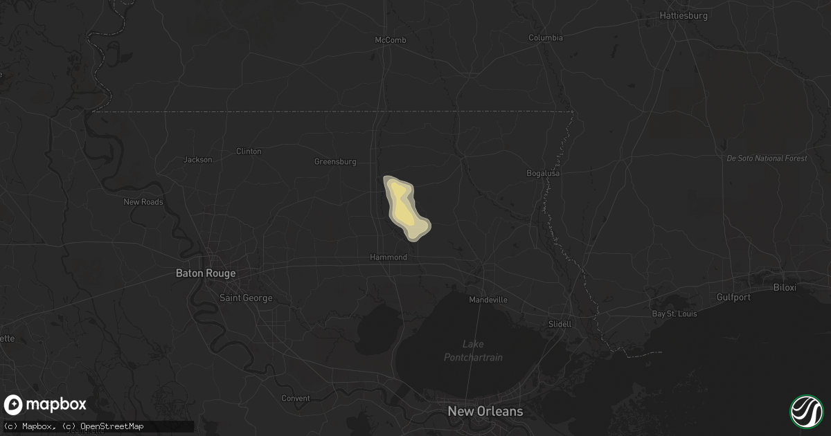 Hail map in Loranger, LA on April 25, 2025