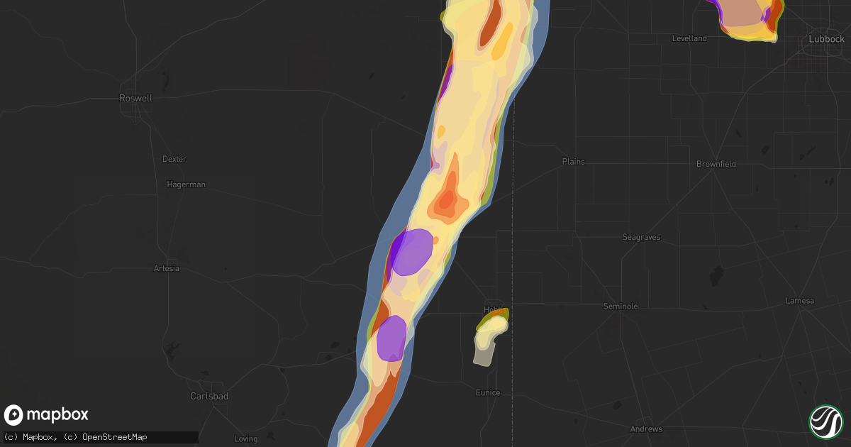 Hail map in Lovington, NM on April 25, 2025