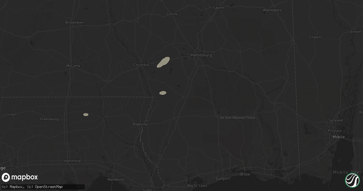 Hail map in Lumberton, MS on April 25, 2025