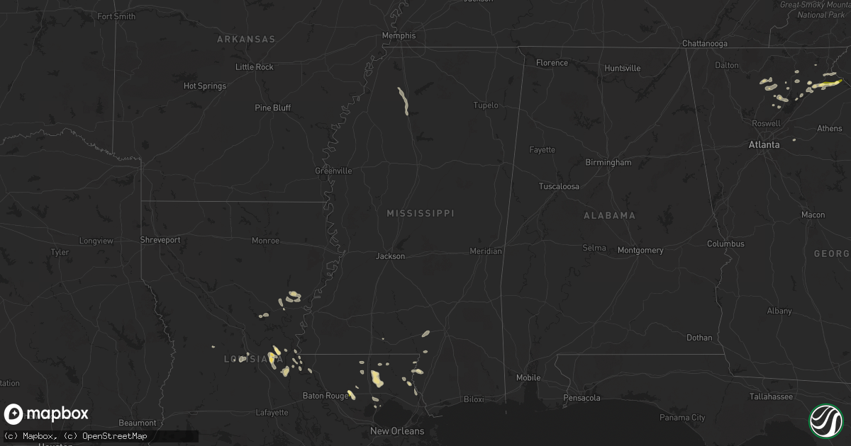 Hail map in Mississippi on April 25, 2025