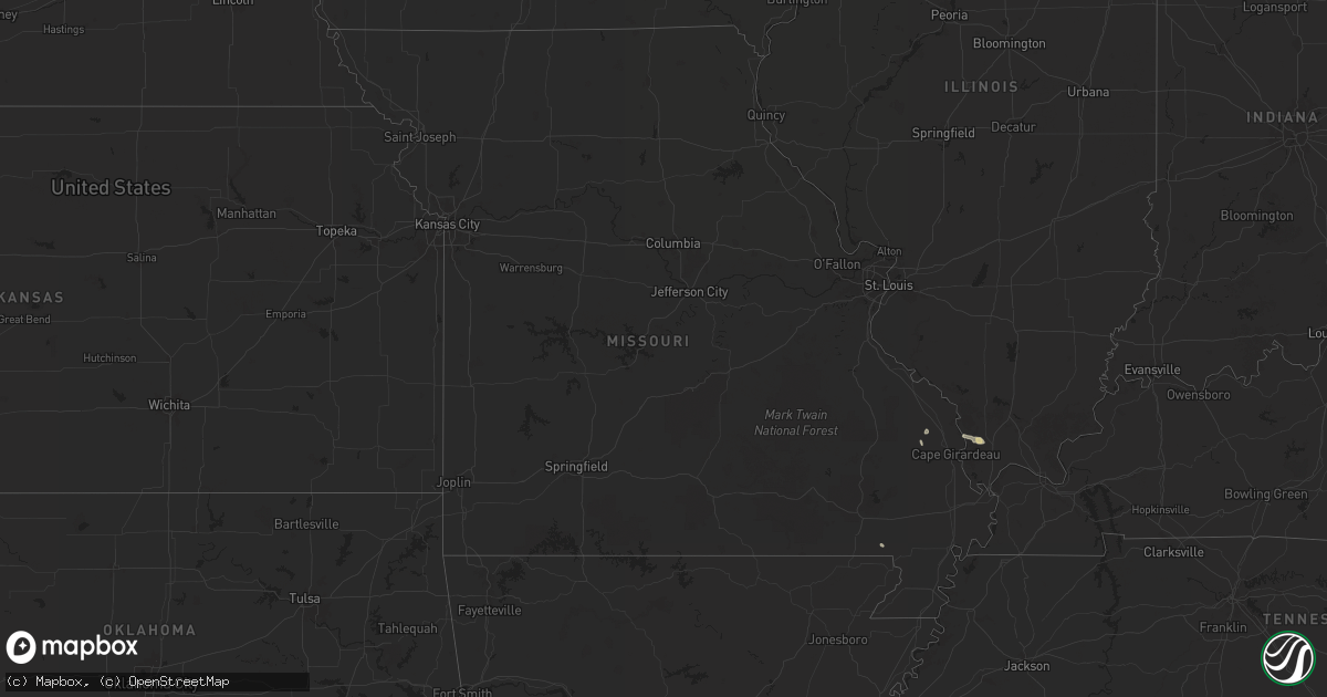 Hail map in Missouri on April 25, 2025