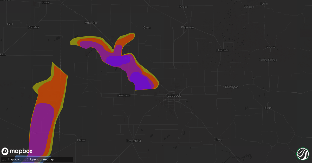 Hail map in Shallowater, TX on April 25, 2025
