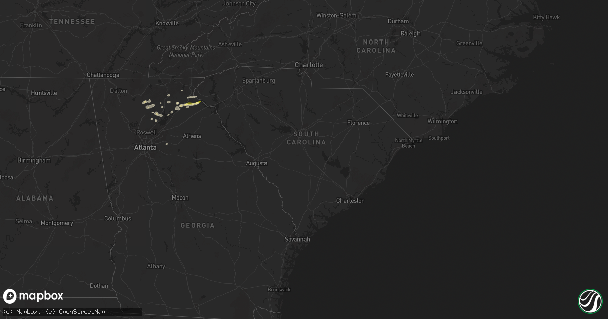 Hail map in South Carolina on April 25, 2025