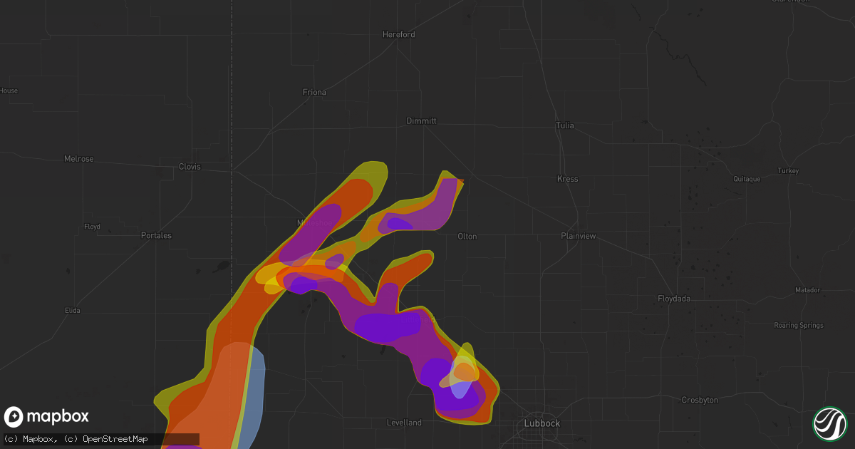 Hail map in Springlake, TX on April 25, 2025