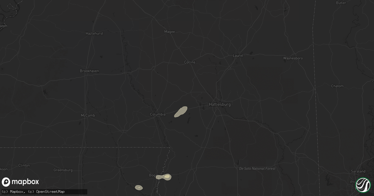 Hail map in Sumrall, MS on April 25, 2025
