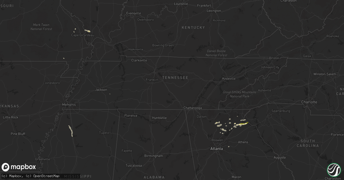 Hail map in Tennessee on April 25, 2025
