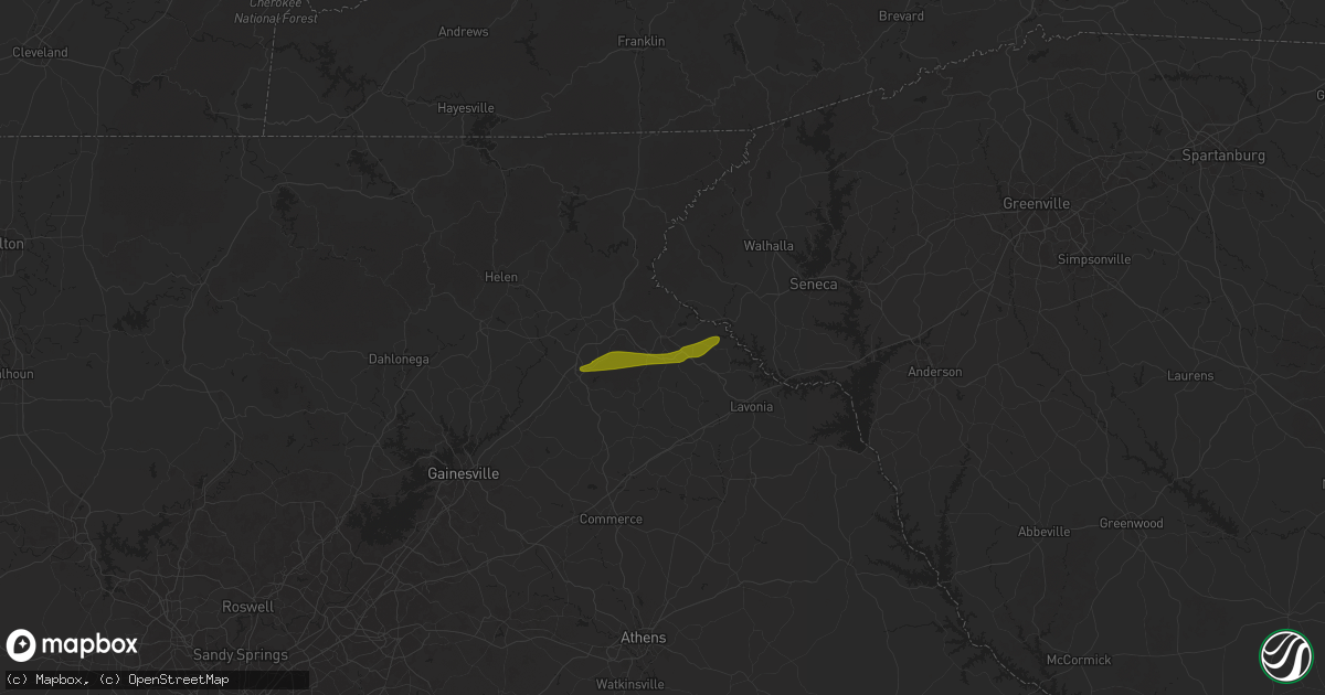 Hail map in Toccoa, GA on April 25, 2025