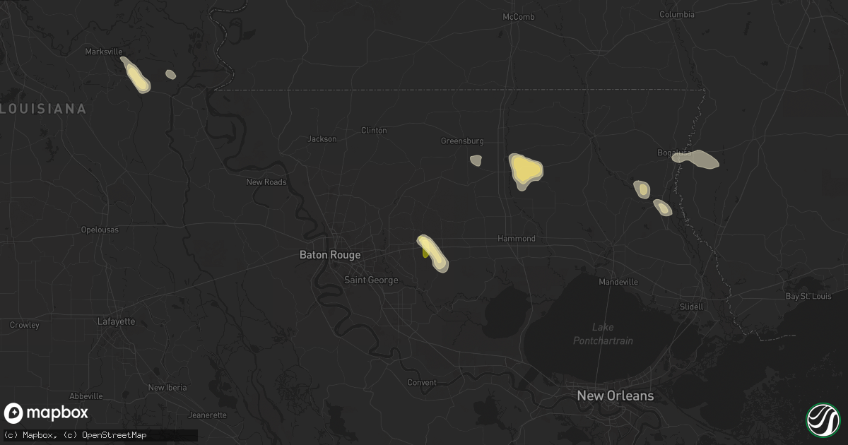 Hail map in Walker, LA on April 25, 2025