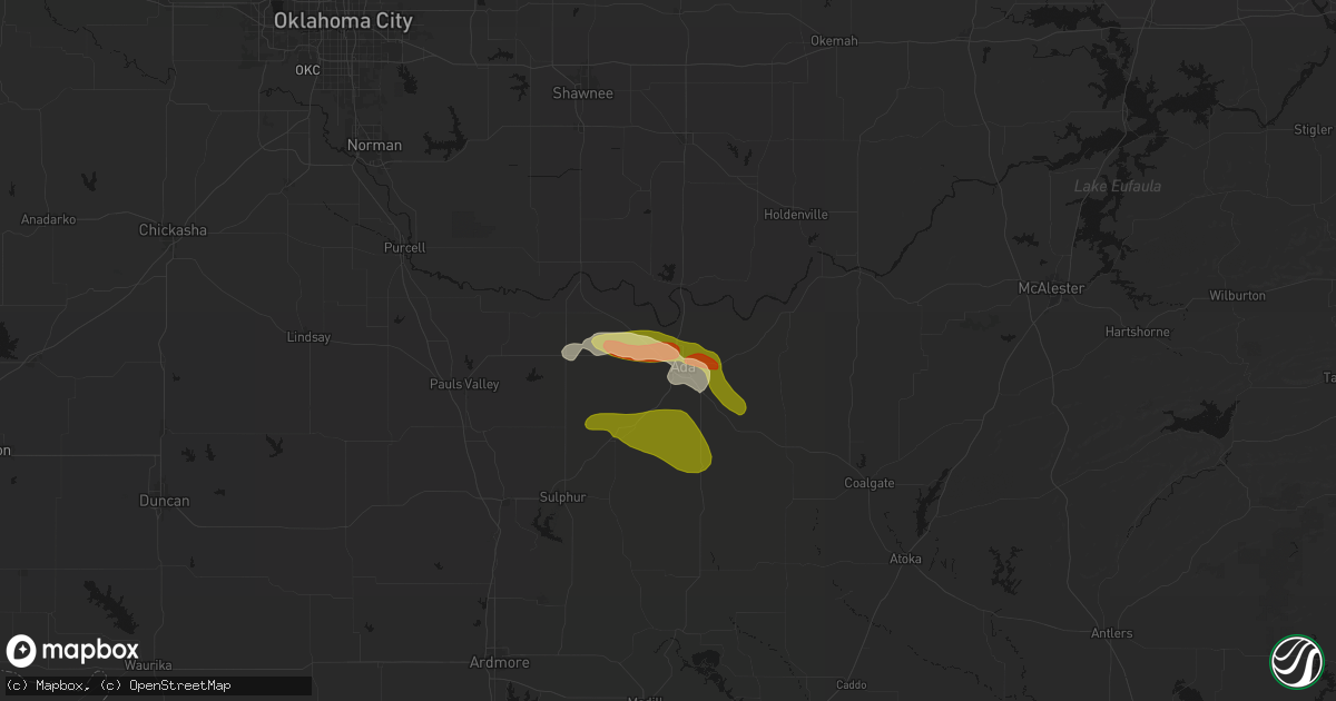 Hail map in Ada, OK on April 25, 2026