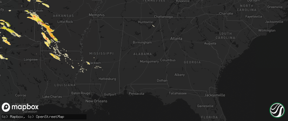Hail map in Alabama on April 25, 2026