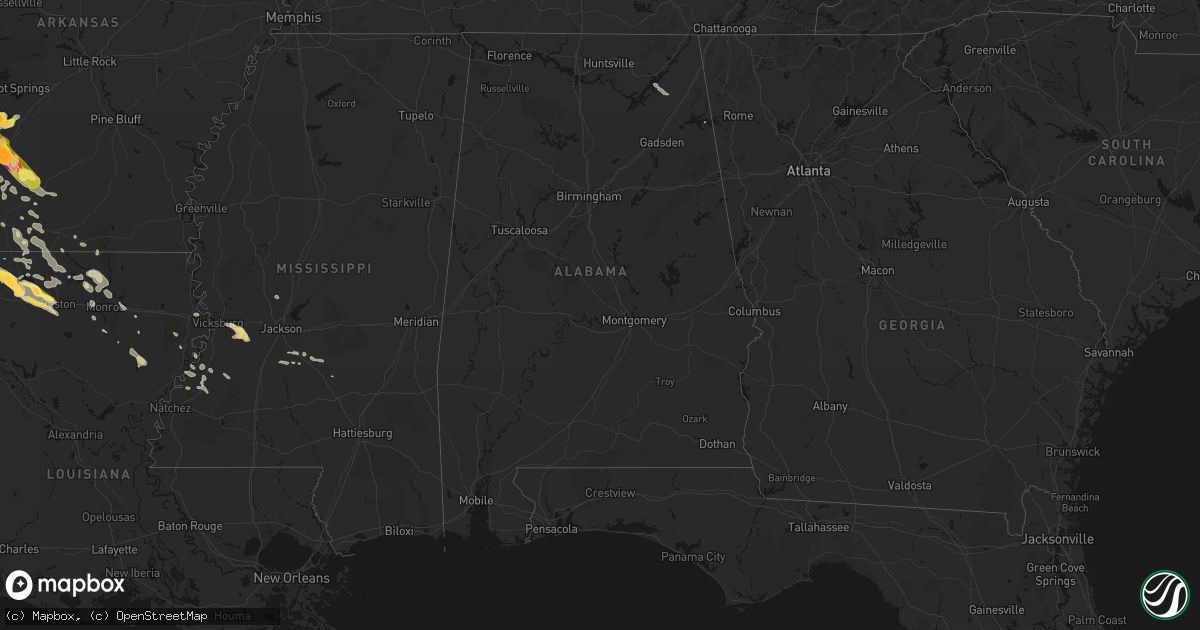 Hail map in Alabama on April 25, 2026