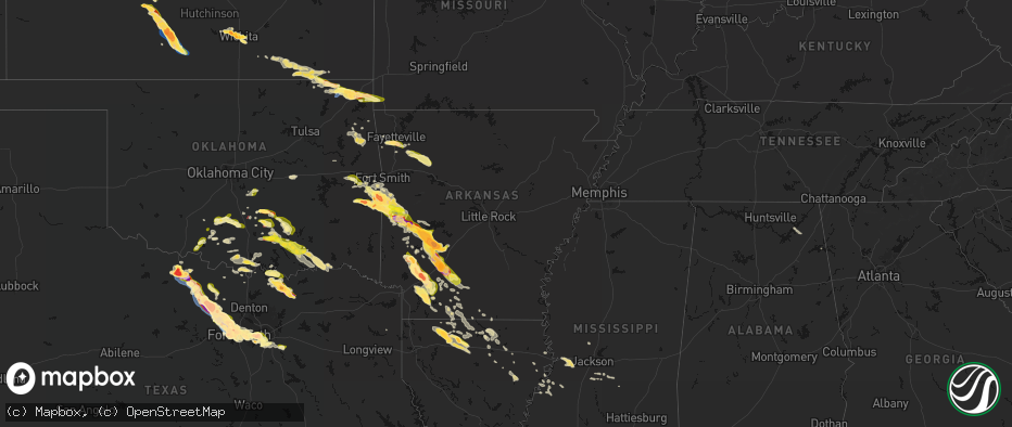 Hail map in Arkansas on April 25, 2026