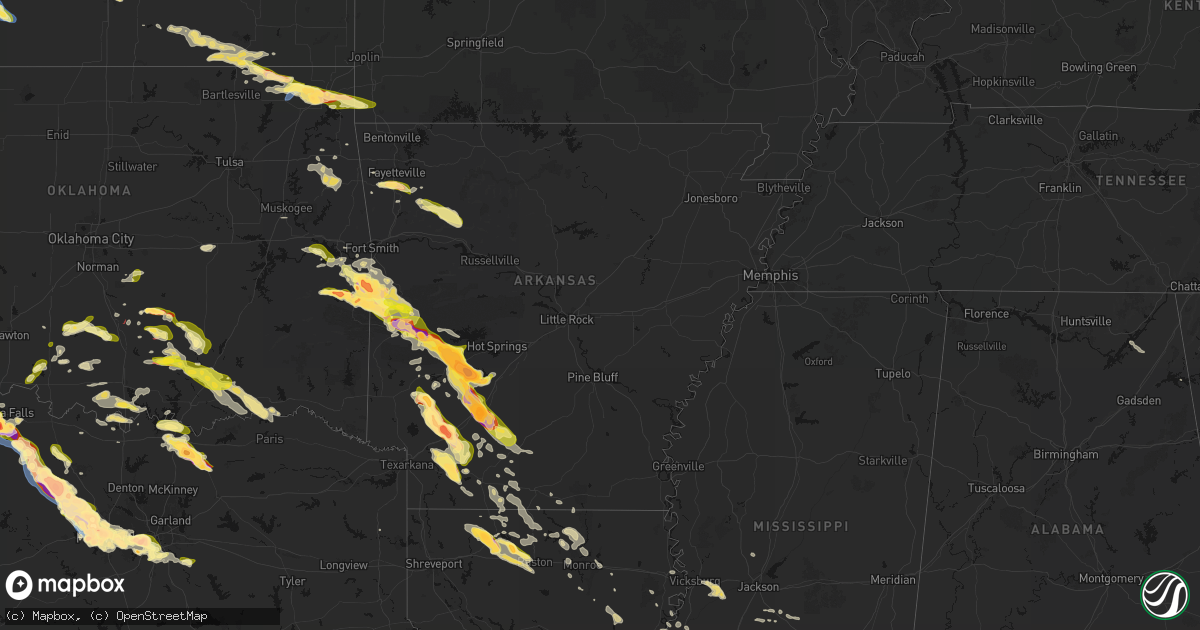 Hail map in Arkansas on April 25, 2026