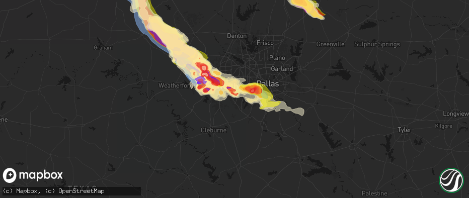 Hail map in Arlington, TX on April 25, 2026