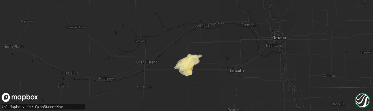 Hail map in Benedict, NE on April 25, 2026