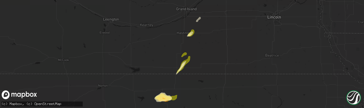 Hail map in Blue Hill, NE on April 25, 2026