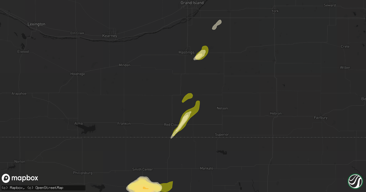 Hail map in Blue Hill, NE on April 25, 2026