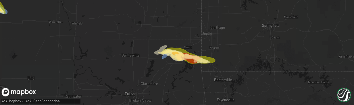 Hail map in Bluejacket, OK on April 25, 2026