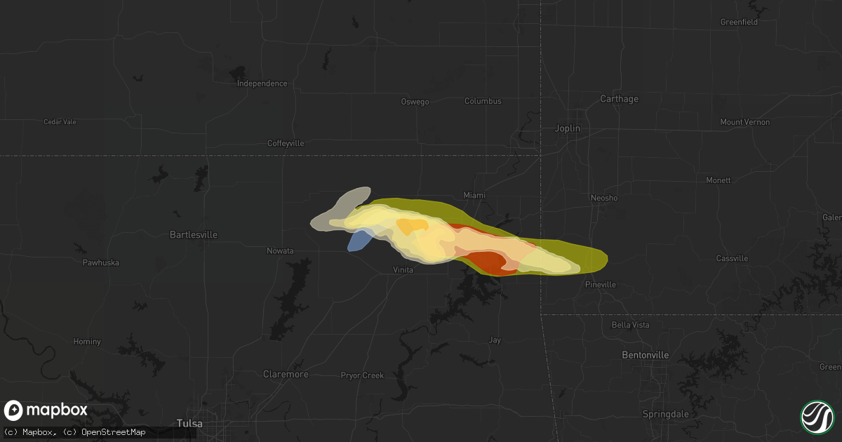 Hail map in Bluejacket, OK on April 25, 2026
