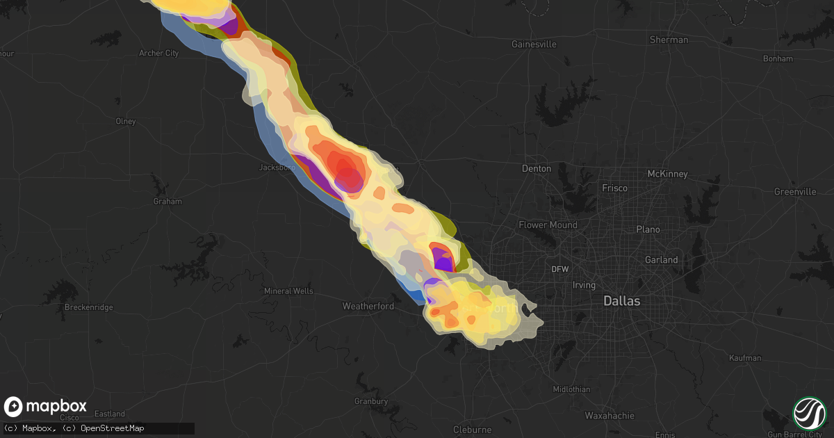 Hail map in Boyd, TX on April 25, 2026