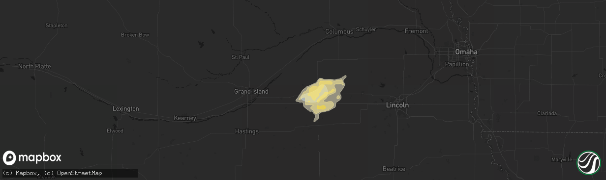 Hail map in Bradshaw, NE on April 25, 2026