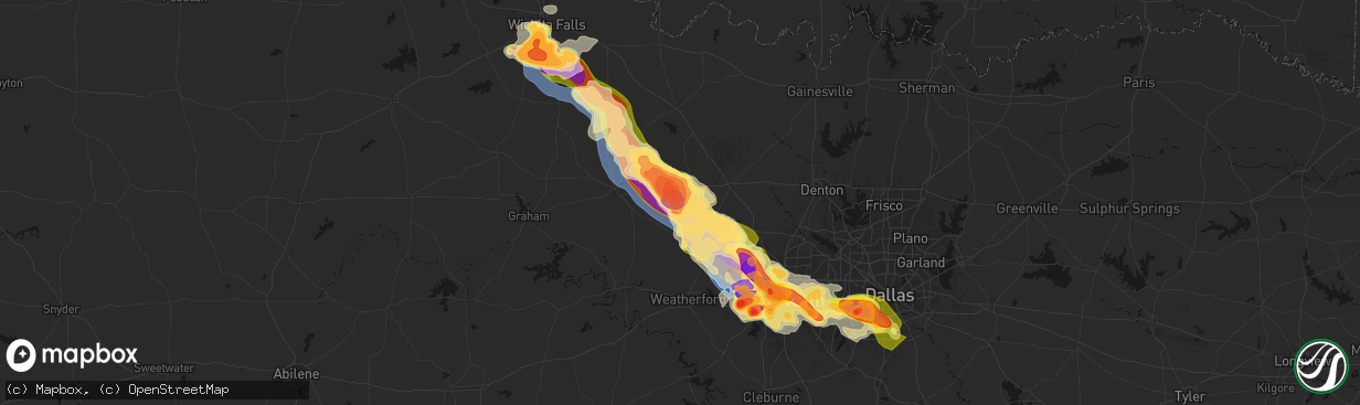 Hail map in Bridgeport, TX on April 25, 2026
