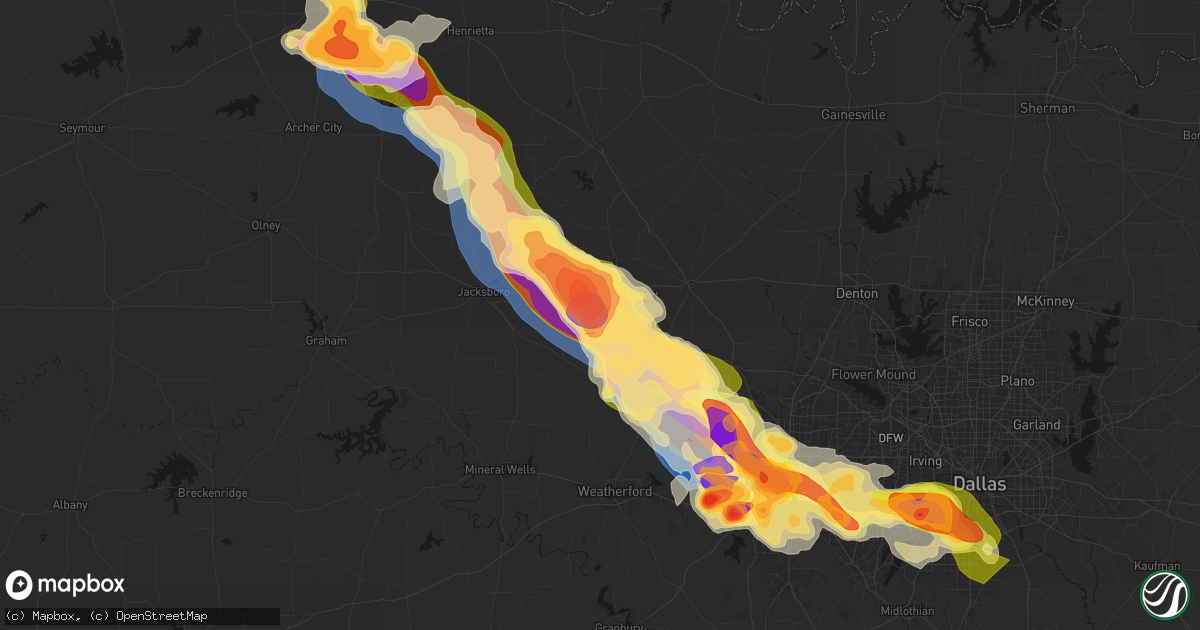 Hail map in Bridgeport, TX on April 25, 2026