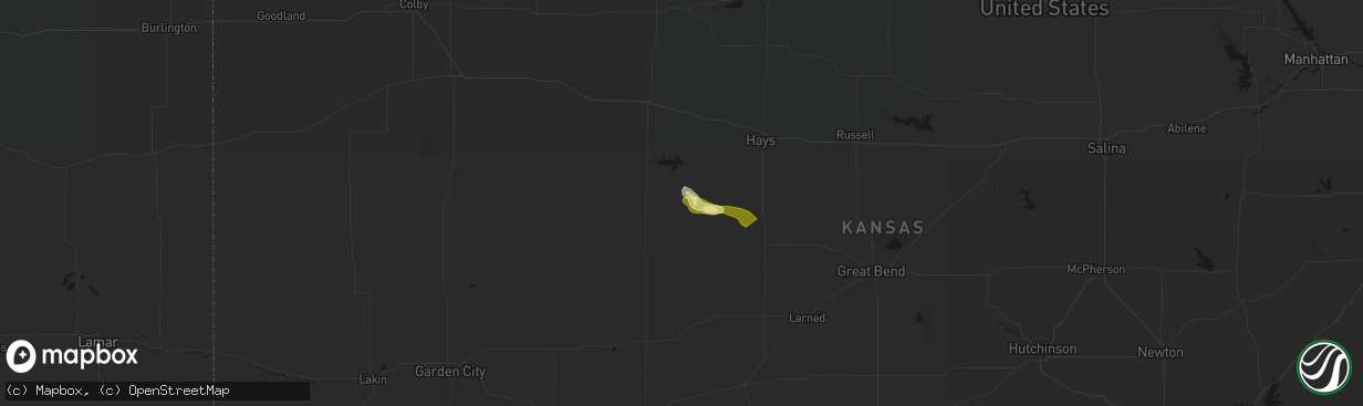 Hail map in Brownell, KS on April 25, 2026