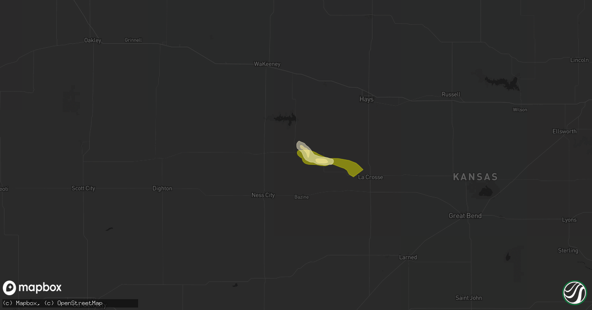 Hail map in Brownell, KS on April 25, 2026