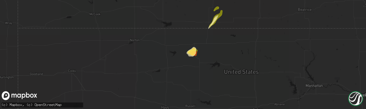 Hail map in Cedar, KS on April 25, 2026