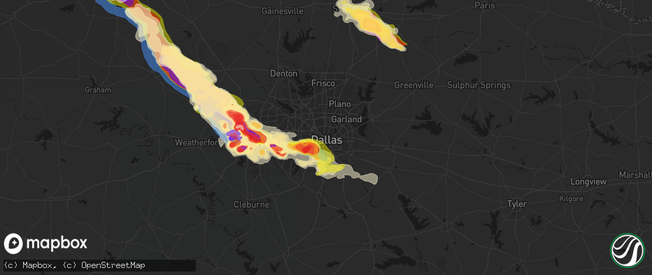 Hail map in Dallas, TX on April 25, 2026