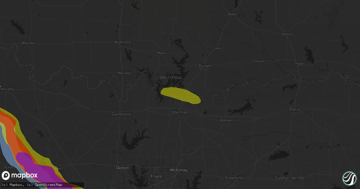 Hail map in Denison, TX on April 25, 2026