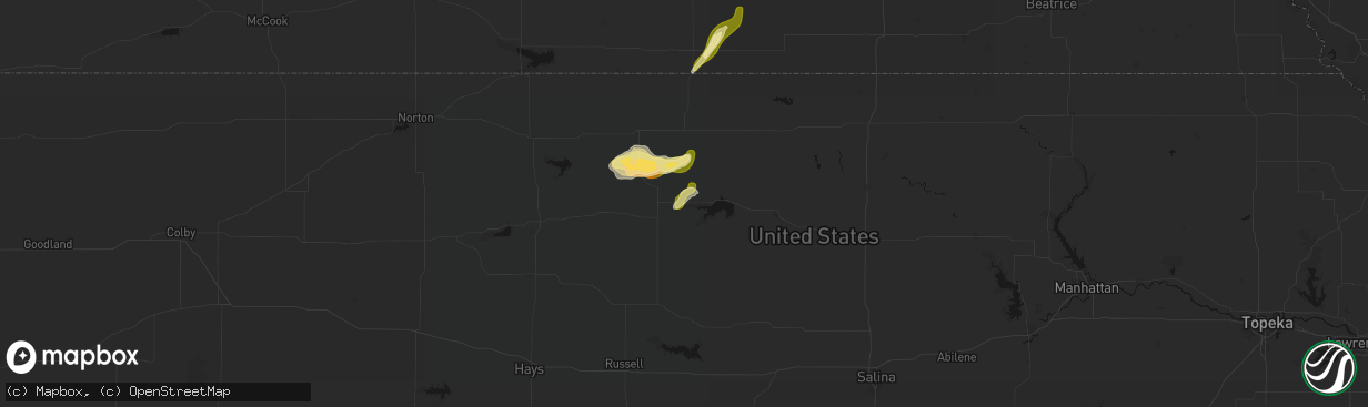 Hail map in Downs, KS on April 25, 2026