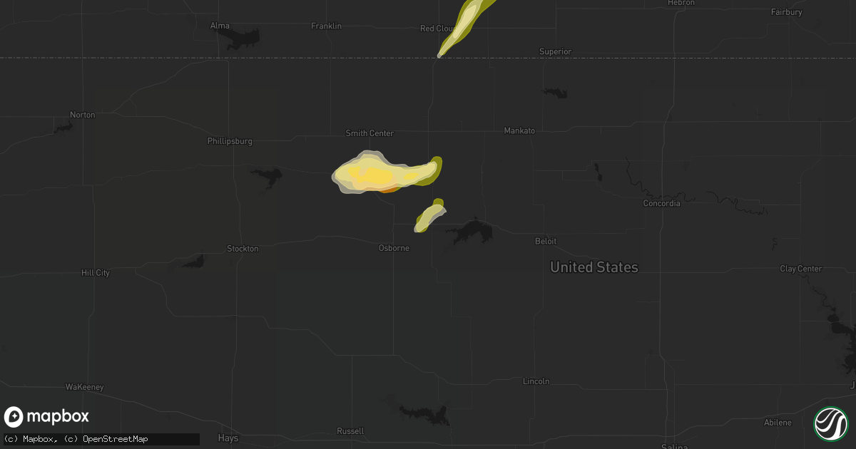 Hail map in Downs, KS on April 25, 2026