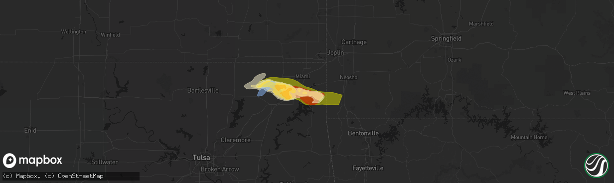 Hail map in Fairland, OK on April 25, 2026