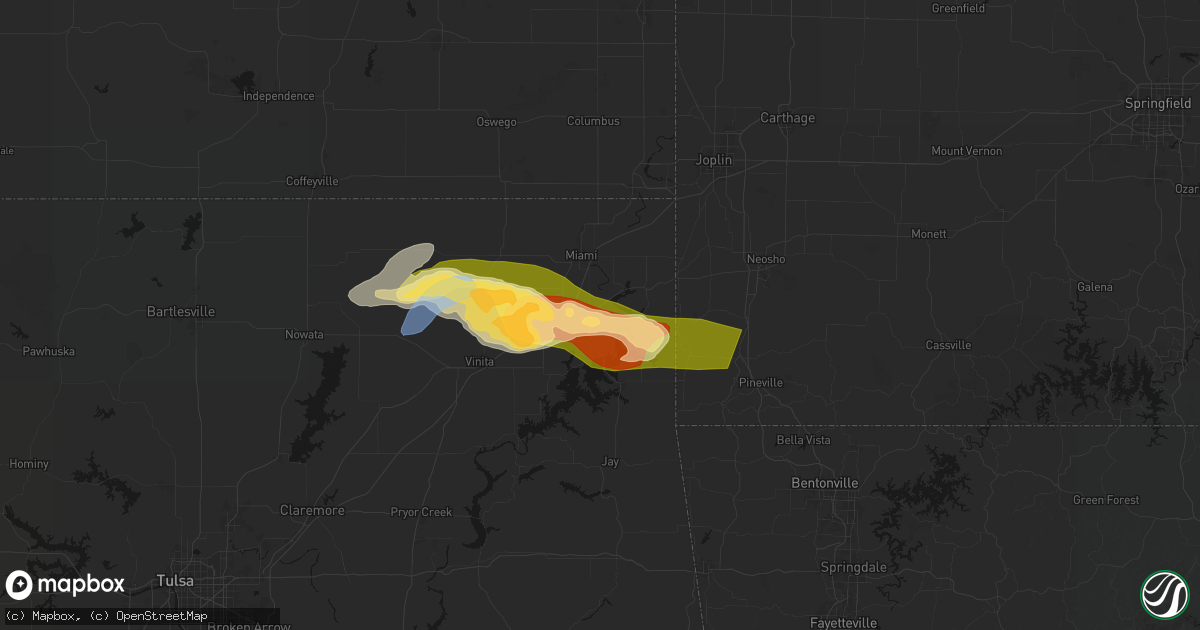 Hail map in Fairland, OK on April 25, 2026