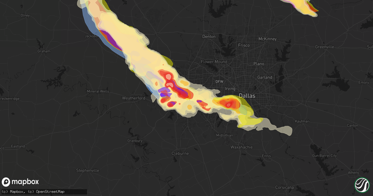Hail map in Fort Worth, TX on April 25, 2026