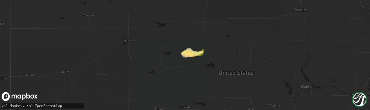 Hail map in Gaylord, KS on April 25, 2026