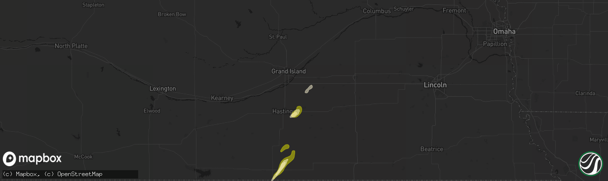 Hail map in Giltner, NE on April 25, 2026