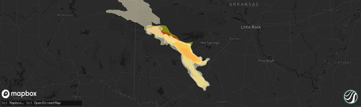 Hail map in Glenwood, AR on April 25, 2026