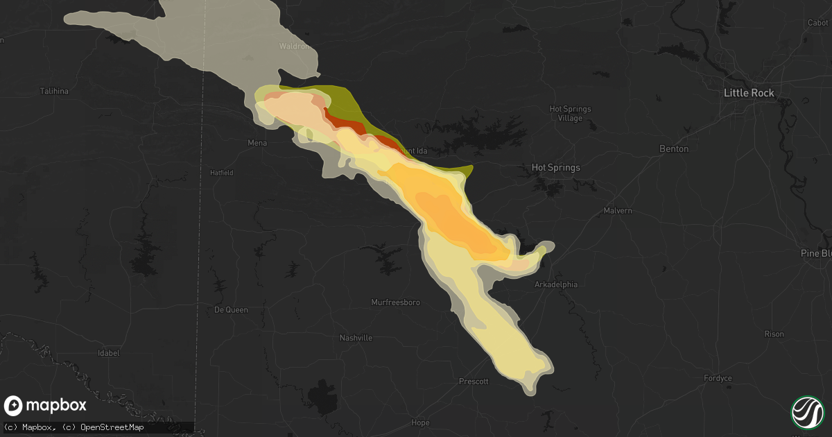 Hail map in Glenwood, AR on April 25, 2026
