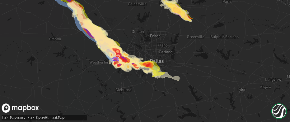 Hail map in Grand Prairie, TX on April 25, 2026
